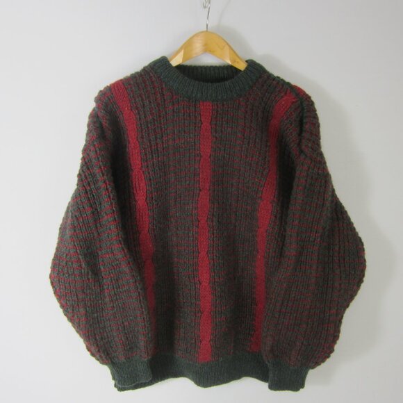 Vtg Browns of Bermuda Men XL Heather Maroon Red Green Cable Wool Sweater Ireland - Picture 1 of 9